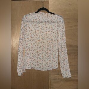 Dazy size medium Floral Print Long Sleeve Women's Top sheer pleated EUC